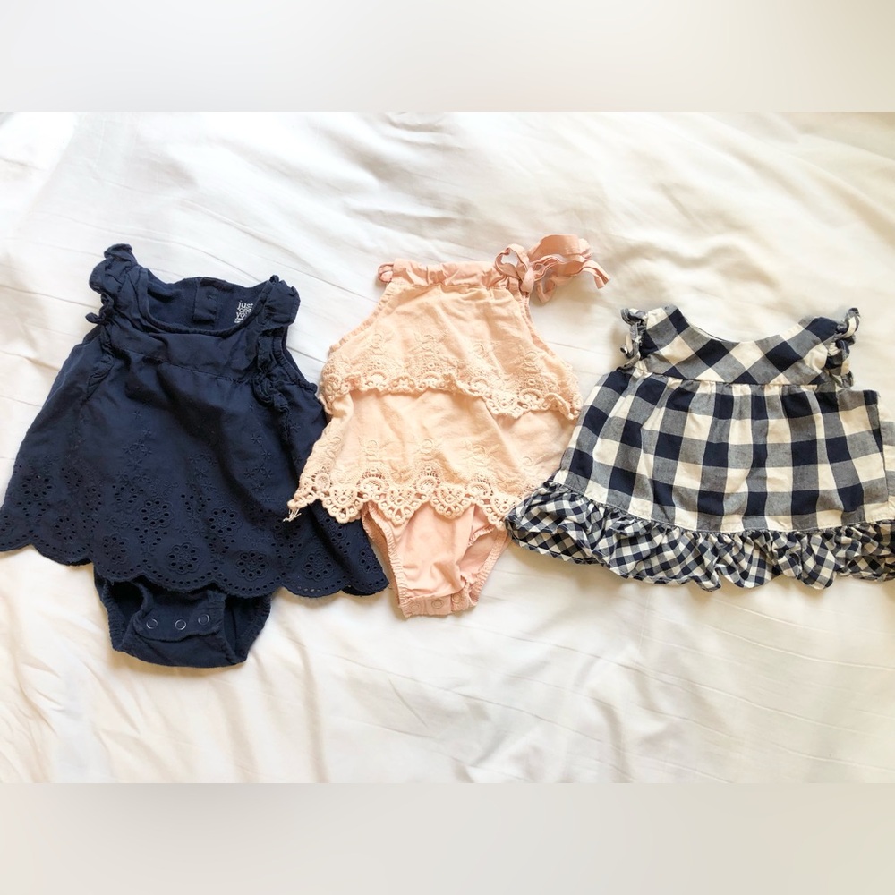 Baby GAP Girl's 0-3 Months Set of Three Dresses Eyelet Stitching, Buffalo Plaid